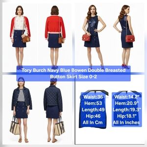Tory Burch Navy Blue Bowen Double Breasted Button Skirt Size 0-2